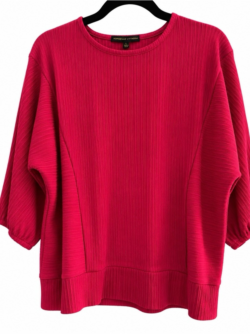 Adrienne Vittadini L Fuchsia Pink Textured Pleated Blouse